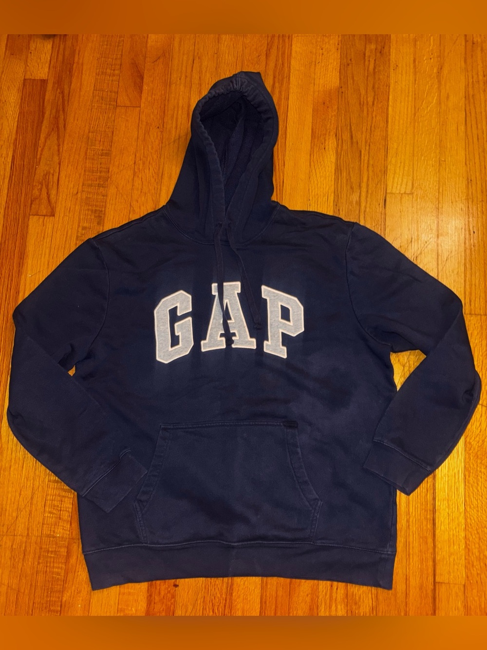 GAP Blue Pullover Hoodie Drawstring Hood Logo Pockets Mens Regular Fit XL